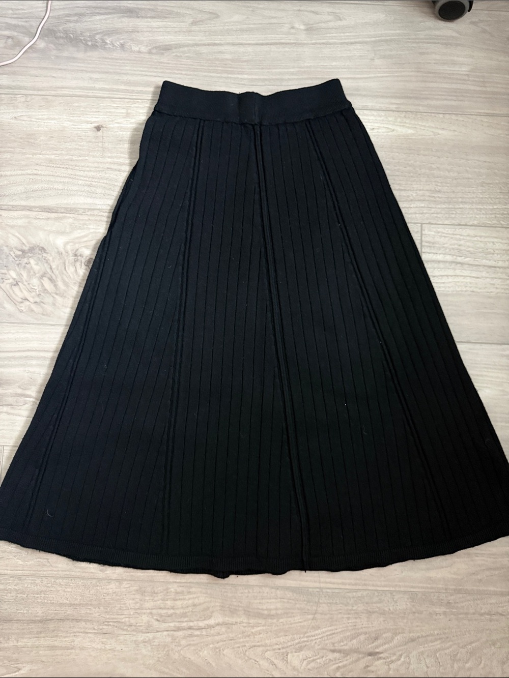 Black Ribbed A-Line Sweater Midi Skirt